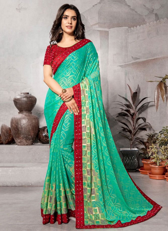 MINTORSI KRITIKA SITARA HITS Festive Wear Chiffon Brasso Printed Mirror Lace Saree Collection